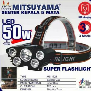 COD Senter Kepala 5 Mata Led 50 Watt Mitsuyama MS-1924 Cahaya Putih Super Terang