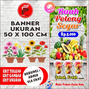 Spanduk Banner Aneka Buah Potong ukuran 50 cm x 100 cm