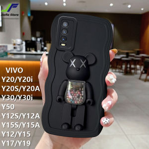 เคสโทรศัพท์ลายหมีแฟชั่นคลื่น3D สำหรับ VIVO Y20 / Y20S / Y20A / Y20i / Y12S / Y12A / Y15S / Y15A / Y30 / Y50 / Y30i / Y12 / Y15 / Y17/Y19กรอบซิลิโคนของเหลวกันกระแทกฝาครอบโทรศัพท์มีที่ยึดแบบหมุนได้