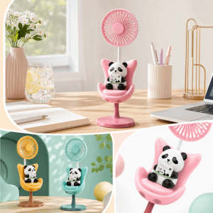 FPOTSK Bright Color Schemes USB Rechargeable Mini Fan Soft Airflow Rechargeable Battery Small Cooling Fan Colorful Style Compact Size Cartoon Bear Shape Fan Bedroom Bedside Table