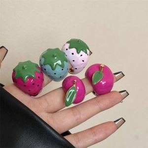 495HS Dripping Oil Drip Oil Ring Geometric Strawberry Fruit Enamel Ring Cute Korean Style Painting Ring Women