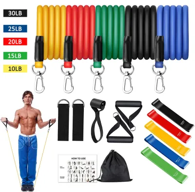 11pcs/Set Gym Latex Tube Resistance Bands Pilates Yoga Fitness Exercise Pull Rope Rubber Home Equipment阻力带拉力绳