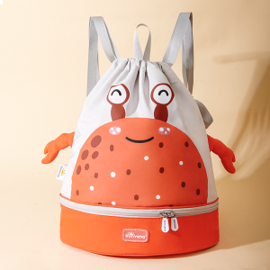 Sunveno Kids Toddler Swimming Bag Cartoon Drawstring Backpack with Dry and Wet Separation Waterproof Storage Bag