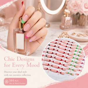 MADEWITH 144 Pieces Pack Full Cover Press On Nails Medium Length 6 Colors Set Fake Nails Simple Glossy Finish Almond Nails for Women