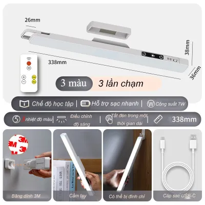Vixplorn Đèn bàn học led sạc pin chống chói bảo vệ mắt điều khiển từ xa cảm ứng chạm 5 chế độ ánh sáng kẹp bàn