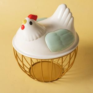 FOUNDTWO có nắp Giỏ đựng trứng hình con gà Mộc mạc Phong cách nông thôn Giỏ sắt rỗng Sáng tạo Lưu trữ Hộp đựng trứng Phụ Kiện Nhà Bếp