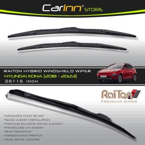 Raiton Sepasang Wiper Hybrid Kaca Depan Mobil Hyundai Kona 2018-2023 26" & 16" -2 Buah/Set - Hitam