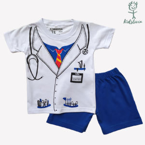Setelan Kaos Anak laki Laki Motif Dokter dan Celana Pendek Anak Usia 1-6 Tahun Bahan Katun