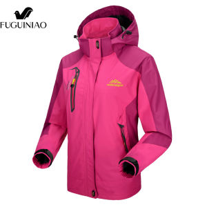 FUGUINIAO Jacket Womens Autumn Outdoor Sports Jacket Mountaineering Trekking Windbreaker Travel Waterproof Jacket Hood Removable