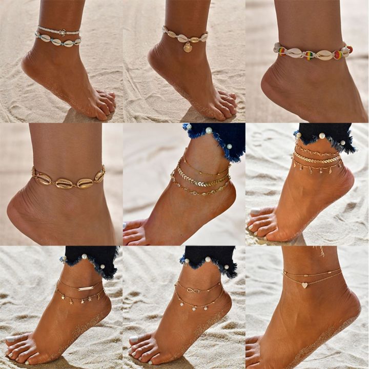 Cheap Bohemian Key Charm Anklet Set For Women Love Heart Lock Ankle Bracelet  On Leg Foot Chain Female Beach Jewelry | Joom