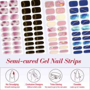 Semi-cured Gel Nail Strips 16 Tips Self Adhesive Stickers DIY Nail Manicure Gel Nail Wraps Decals Need Dry Under UV Light