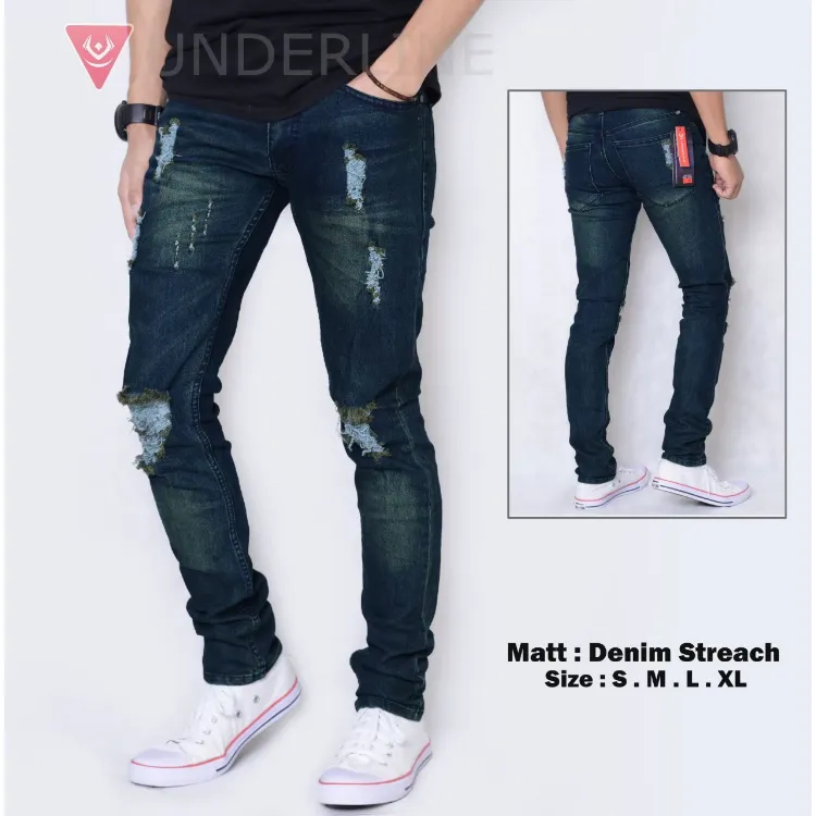 CELANA PANJANG SOBEK PRIA GAUL SLIMFIT RIPPED JEANS SKINY ANAK