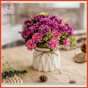 Hoa giả - Bình hoa lụa tú cầu mini nhiều màu cao 18cm trang trí nhà cửa bàn trà văn phòng làm việc