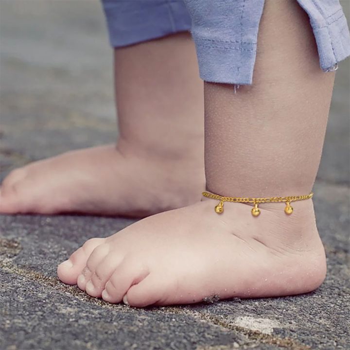 Vnox Cute Baby Child Anklets Gold Plated Bell Charm Bracelets