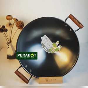 Kuali Besar Dua Pegangan Besi Tidak Berlapis Anti Lengket Anti Karat dengan Dasar Bundar 40cm 42cm