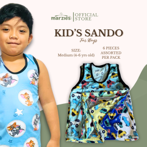 6 PCS KIDS SANDO FOR BOYS ASSORTED COLORS AND DESIGNS FITS MEDIUM (4-6 YEARS OLD)