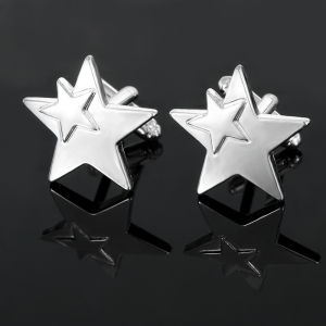1Pair Creative Fashion Five Pointed Star Shaped Cufflinks French Personality Simple Minimalist Silver Smooth Cuff Links Accessories