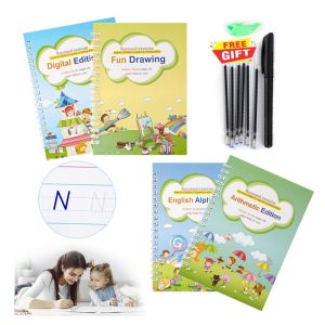 4 Books Childrens Developmental Learning Books English Practicing Writing Drawing Numbers