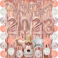 JOYMEMO 2024 Happy New Year Decorations 2024 Kit Rose Gold New Year Party Supplies Celebration Happy New Year Banner Number 2024 Balloons Tinsel Backdrop Curtain. 