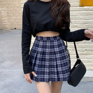 2022 Fashion Korean Style High Waist palda Slim pleated skirt Mini Plaid skirt for women Tennis School uniform Skirts
