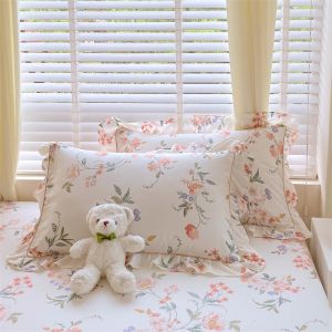 Dansunreve 2pcs 100% Cotton Pillowcase Premium Cotton 48x74cm Pillow Case with Ruffles Flower Pillow Cover Pillow Case 18x28 Bedding
