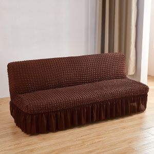 Universal Sofa Covers Seersucker Armless Sofa Bed Cover for Living Room Stretch Washable Big Elastic Folding Sofa Bed Slipcover 160-190 Cm