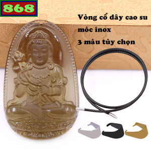 Mặt dây chuyền Phật Đại thế chí đá obisdian 2.2 x 3.6 cm 3.2 x 5 cm kèm vòng cổ dây cao su đen + móc inox Phật bản mệnh