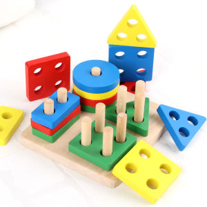 educational toys for kids Geometric shapes paired four column shape for childrens Wooden toys #SL-004