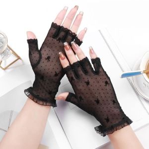 STYLETENK Ngón tay lộ ra Găng tay nửa ngón Thiết kế ren Cân nặng mùa hè Găng tay lái xe Thời trang Họa tiết thỏ con Găng tay ngắn Dành cho phụ nữ