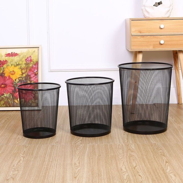 Metal Mesh Waste Paper Basket Trash Bin Blackgray Trash Bin Household