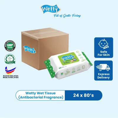 Wetty Wet Tissue Antibacterial Wet Wipes Antibacterial Fragrance Tisu Basah Bayi Baby (24 x 80s) 1 Carton