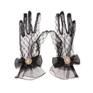 [fenggongshuode] Girl Lolita Mesh Bow Flower Lace Gloves Black White Lace Gloves lolita Lace Sleeves Cosplay Jewelry