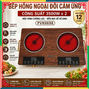Bếp Hồng Ngoại Đôi Cảm Ứng Công Suất 3500W x 2  Mặt Kính Cường Lực Bếp Điện Đôi  PVN9698