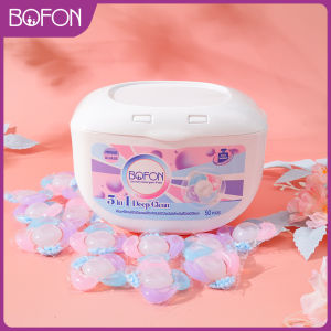 BOFON 5-in-1 Perfume Laundry Detergent Pods in British Pear & Freesia Scent: Antibacterial Dust Mite-removing with Long-lasting Fragrance and Effective in Eliminating Sweat Odor. 50 pods per box