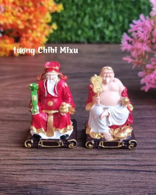 Bộ 03 tượng Thần Tiền - Thần Tài - Thổ Địa size 4.5cm tặng kèm đế đôn tượng cho Thần Tiền decor decor phòng Giàu có Quà tặng Đồ trang trí