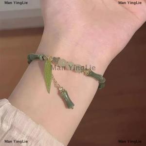 [COD] Man YingLie Chinese Style Retro Green Bamboo Joint Beaded Bracelet For Womens Fashion Simple Charm Alloy Leaf Bracelet Jewelry Gift