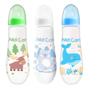 Child Care 12oz BPA FREE Printed Baby Round Plastic Feeding Bottle for Baby Boy and Girl Set of 3