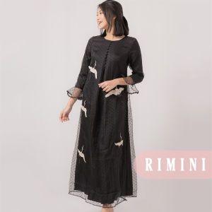RIMINI - Gaun Mewah Wanita Dress Pesta Lengan Panjang Motif S-XL - Queensha Dress 81627