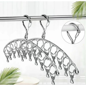 10 40 Stainless Steel Clothes Hanger with 10 Strong Clips – Durable and Rust-Resistant Drying Rack