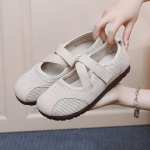 [Free Shipping] WomenS Summer New Collection: Hollowed-Out Mesh Sneakers With Velcro Straps Flat-Soled Versatile And Casual – Perfect For Moms