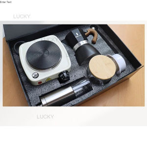 The Whole Set Moka Pot Coffee Maker in a 7 Pcs Gift Box. With Heating Furnace Grinder & Bean Tank.