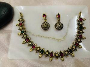 Kerala Antique Palakka Necklace- Kerala Ethnic Jewelry for Diwali onam & Festive Wear-South Indian Antique Palakka Necklace