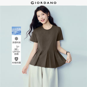 Giordano Beau Monde Women Cool-touch antibacterial pleated hem short sleeve Tee Free Shipping 13326399