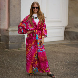 DN0902 Mix Colors Beach Cape Fashion Women Beach Tunic Kaftans With Belt Printing Boho Bikini Cover Up