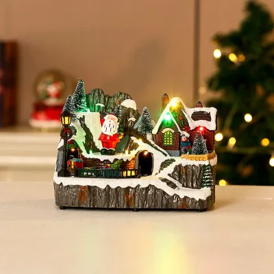（Ship from Philippines）22CM Christmas Village Christmas Lights With Music Rotating Music Box decoration for kitchen Christmas Gift