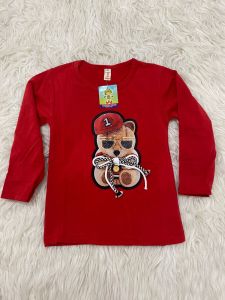 baju atasan t-shirt distro anak perempuan lengan panjang teddy bear tali pita - pakaian kaos anak cewek tangan panjang jahit aplikasi cewek beruang bear bertali sepatu pita 1 - 11 thn