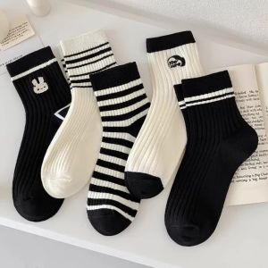 【5/20 PAIRS】 Crew Socks for Women Cotton Mid Socks / Striped Korean Kawaii / Aesthetic Cute School