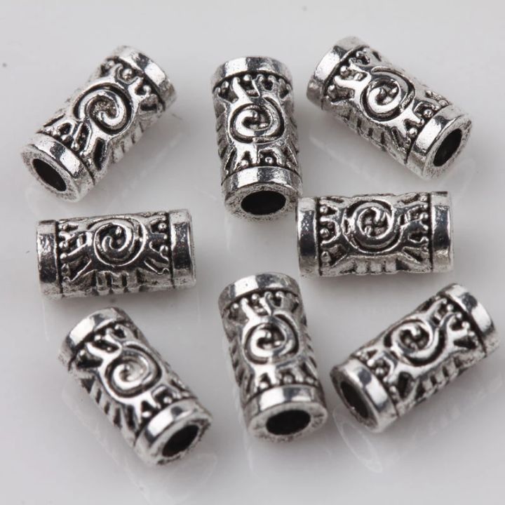 100 Pcs Metal Antique Silver Zinc Alloy Beads Flower Spacer Tube