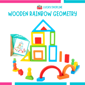 [BIG SALE] Mainan Edukasi Montessori Wooden Rainbow Geometric Shape BLOCKS Puzzle Balok Bentuk