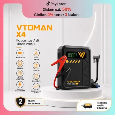 Vtoman X4 Jumper Aki Mobil dan Motor kapasitas 8000mah Powerbank Portable Car jumper aki with inflator jumper untuk mobil 12v jumper mobil kekinian murah premium quality bs cod pertolongan darurat bisa pompa angin termasuk kepala pompa angin premium
